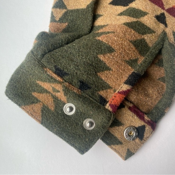 REVOLUTION Checked Navajo-Inspired Overshirt Zip Dark Green Size M - Picture 6 of 16